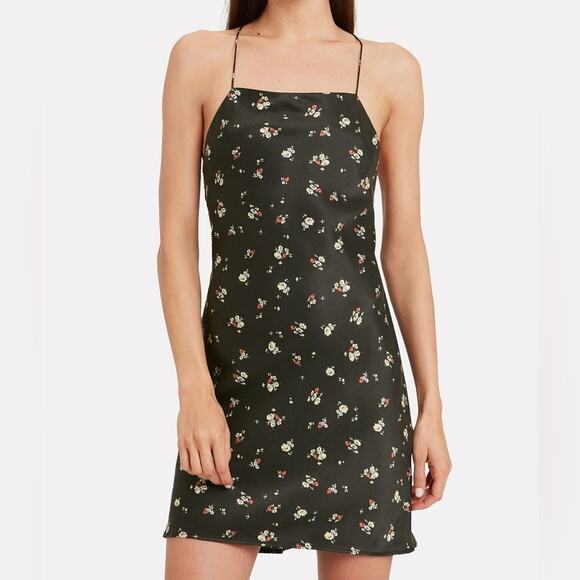 Redone 90s Short Slip Black Floral Silk Sleeveless Dress Women’s Size Medium - Picture 1 of 12